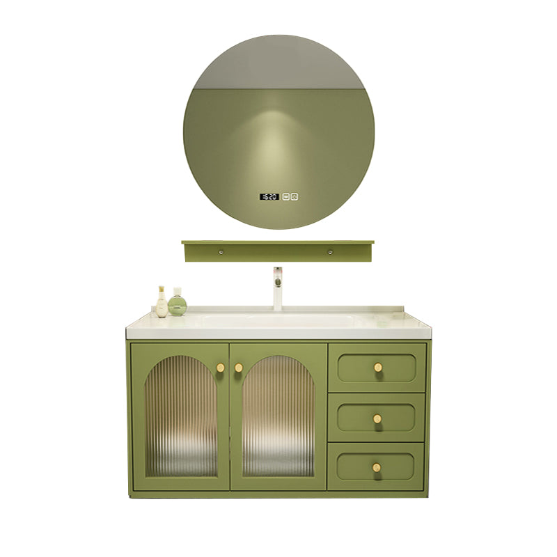 2 Doors Bath Vanity Drawers Mirror Wall Mount Rectangle Single Sink Wood Frame Vanity Vanity & Faucet & Smart Mirror Clearhalo 'Bathroom Remodel & Bathroom Fixtures' 'Bathroom Vanities' 'bathroom_vanities' 'Home Improvement' 'home_improvement' 'home_improvement_bathroom_vanities' 6872211