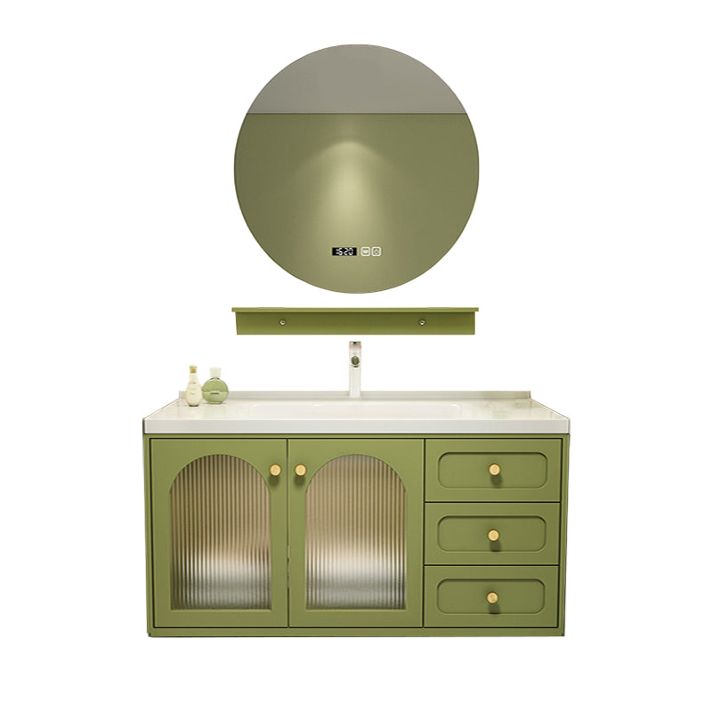 2 Doors Bath Vanity Drawers Mirror Wall Mount Rectangle Single Sink Wood Frame Vanity Vanity & Faucet & Smart Mirror Clearhalo 'Bathroom Remodel & Bathroom Fixtures' 'Bathroom Vanities' 'bathroom_vanities' 'Home Improvement' 'home_improvement' 'home_improvement_bathroom_vanities' 6872213