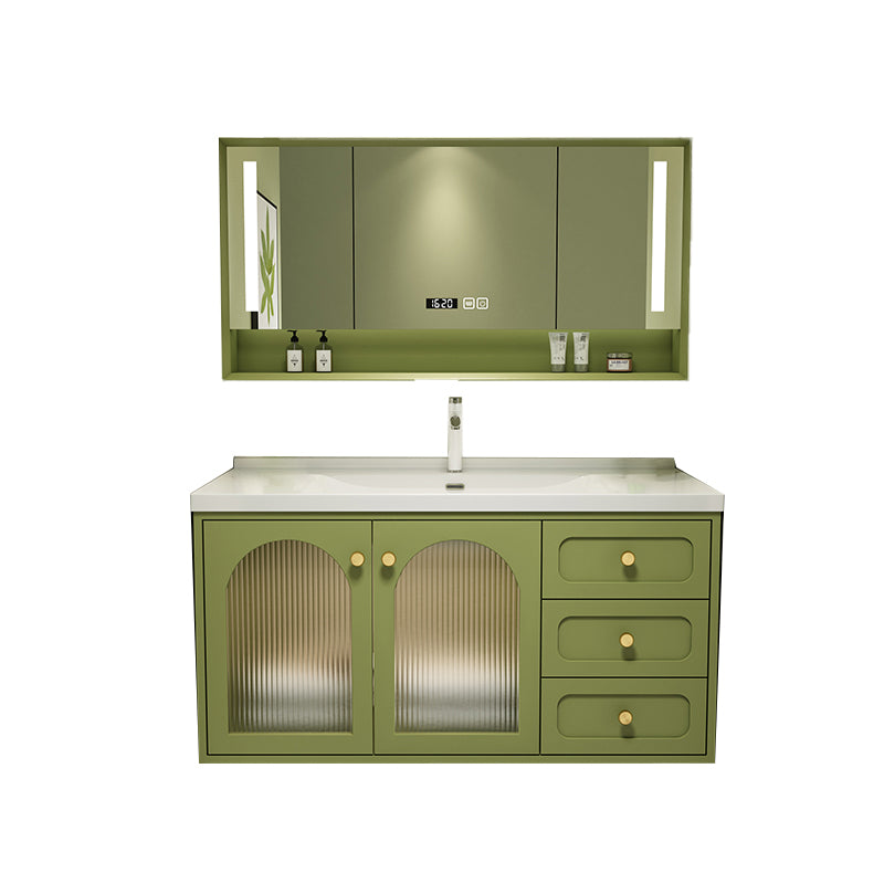 2 Doors Bath Vanity Drawers Mirror Wall Mount Rectangle Single Sink Wood Frame Vanity Clearhalo 'Bathroom Remodel & Bathroom Fixtures' 'Bathroom Vanities' 'bathroom_vanities' 'Home Improvement' 'home_improvement' 'home_improvement_bathroom_vanities' 6872218