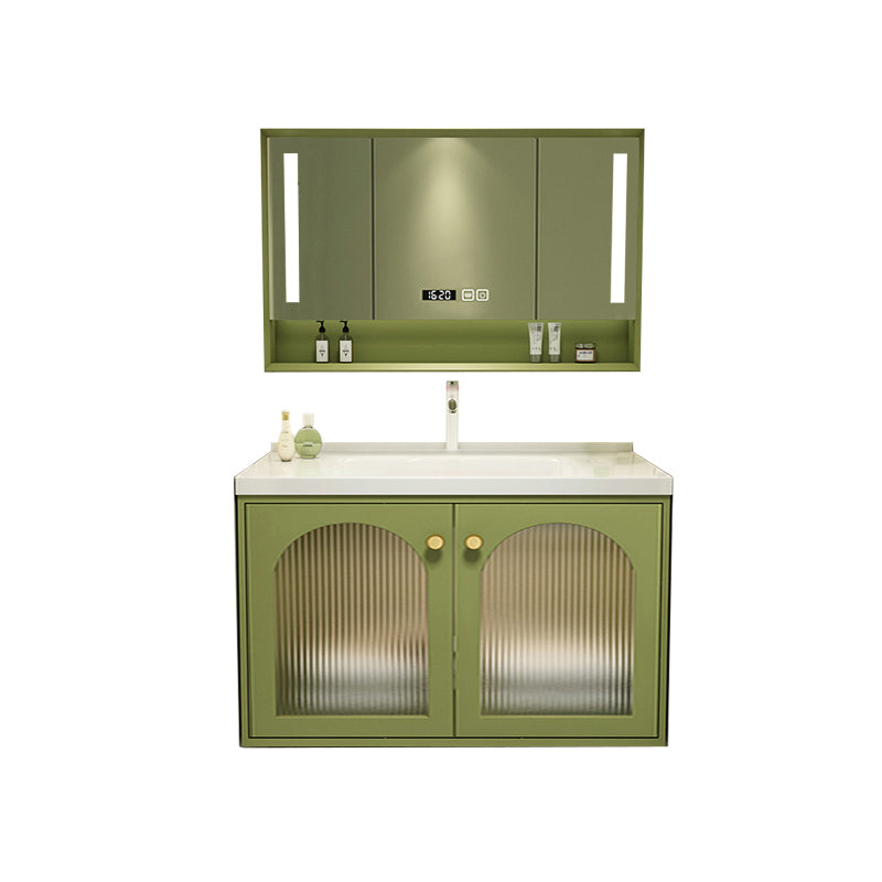 2 Doors Bath Vanity Drawers Mirror Wall Mount Rectangle Single Sink Wood Frame Vanity Vanity & Faucet & Smart Medicine Cabinet 24"L x 20"W x 22"H Clearhalo 'Bathroom Remodel & Bathroom Fixtures' 'Bathroom Vanities' 'bathroom_vanities' 'Home Improvement' 'home_improvement' 'home_improvement_bathroom_vanities' 6872224