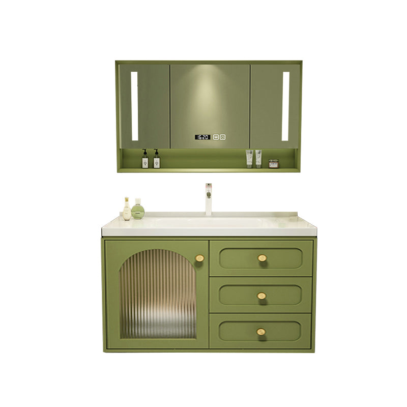 2 Doors Bath Vanity Drawers Mirror Wall Mount Rectangle Single Sink Wood Frame Vanity Vanity & Faucet & Smart Medicine Cabinet 28"L x 20"W x 22"H Clearhalo 'Bathroom Remodel & Bathroom Fixtures' 'Bathroom Vanities' 'bathroom_vanities' 'Home Improvement' 'home_improvement' 'home_improvement_bathroom_vanities' 6872227