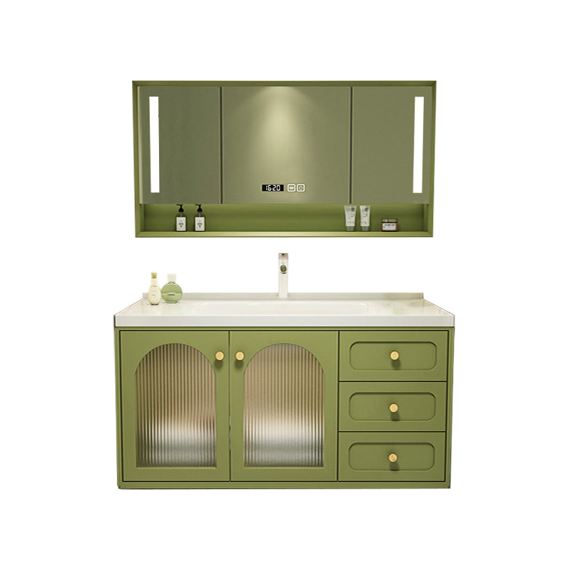 2 Doors Bath Vanity Drawers Mirror Wall Mount Rectangle Single Sink Wood Frame Vanity Vanity & Faucet & Smart Medicine Cabinet Clearhalo 'Bathroom Remodel & Bathroom Fixtures' 'Bathroom Vanities' 'bathroom_vanities' 'Home Improvement' 'home_improvement' 'home_improvement_bathroom_vanities' 6872228