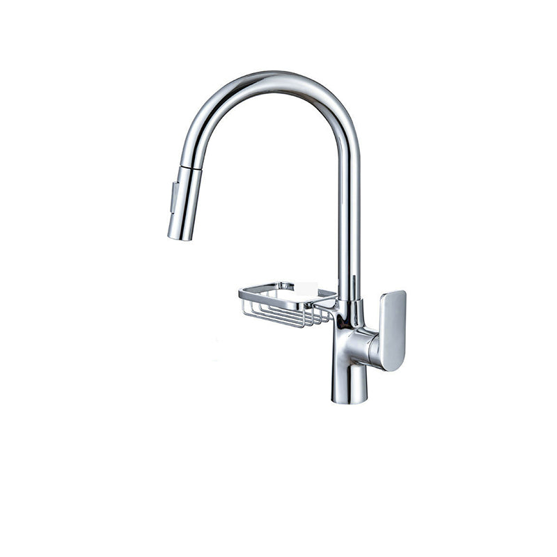 Gooseneck Kitchen Sink Faucet Swivel Spout with Pull down Sprayer Silver Storage Included Clearhalo 'Home Improvement' 'home_improvement' 'home_improvement_kitchen_faucets' 'Kitchen Faucets' 'Kitchen Remodel & Kitchen Fixtures' 'Kitchen Sinks & Faucet Components' 'kitchen_faucets' 6872431