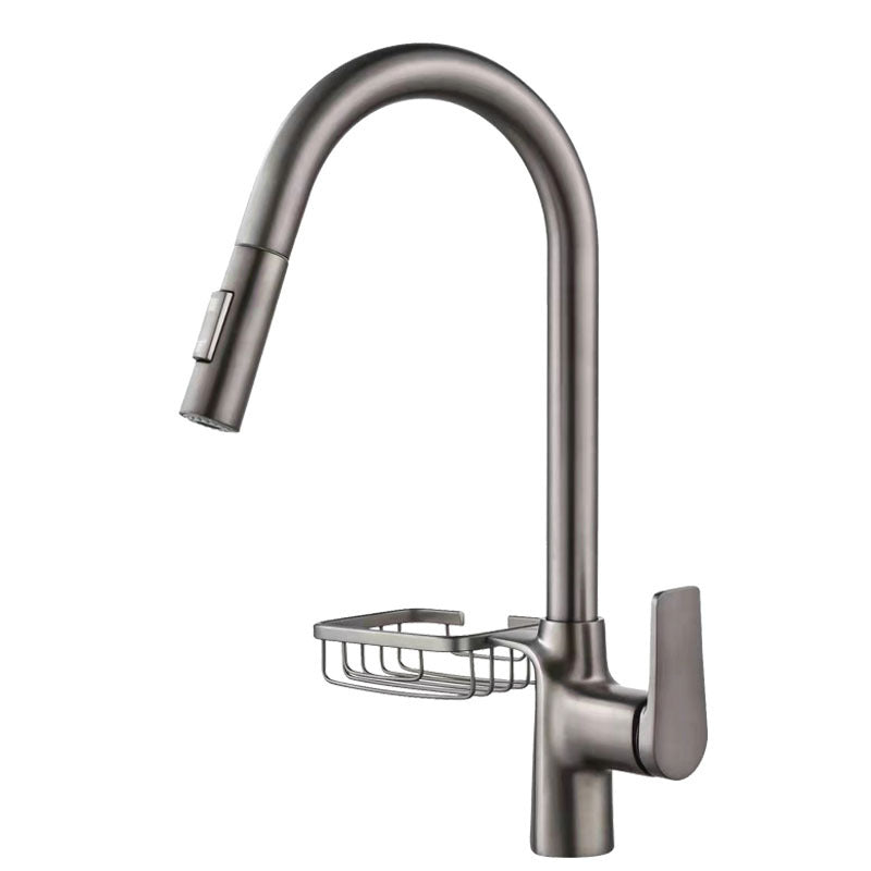 Gooseneck Kitchen Sink Faucet Swivel Spout with Pull down Sprayer Clearhalo 'Home Improvement' 'home_improvement' 'home_improvement_kitchen_faucets' 'Kitchen Faucets' 'Kitchen Remodel & Kitchen Fixtures' 'Kitchen Sinks & Faucet Components' 'kitchen_faucets' 6872432