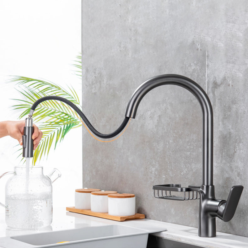 Gooseneck Kitchen Sink Faucet Swivel Spout with Pull down Sprayer Clearhalo 'Home Improvement' 'home_improvement' 'home_improvement_kitchen_faucets' 'Kitchen Faucets' 'Kitchen Remodel & Kitchen Fixtures' 'Kitchen Sinks & Faucet Components' 'kitchen_faucets' 6872434