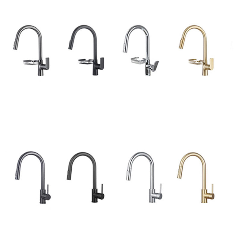 Gooseneck Kitchen Sink Faucet Swivel Spout with Pull down Sprayer Clearhalo 'Home Improvement' 'home_improvement' 'home_improvement_kitchen_faucets' 'Kitchen Faucets' 'Kitchen Remodel & Kitchen Fixtures' 'Kitchen Sinks & Faucet Components' 'kitchen_faucets' 6872436