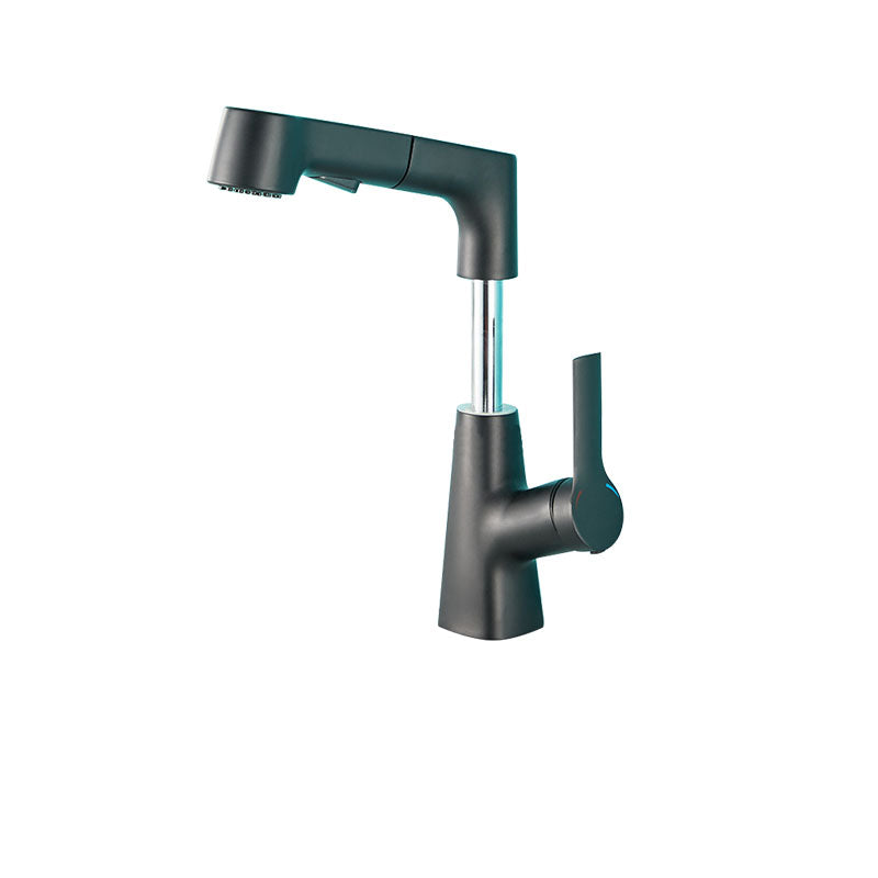 Pull Down Kitchen Faucet Single Handle Metal Faucet with Pull Out Sprayer Black Clearhalo 'Home Improvement' 'home_improvement' 'home_improvement_kitchen_faucets' 'Kitchen Faucets' 'Kitchen Remodel & Kitchen Fixtures' 'Kitchen Sinks & Faucet Components' 'kitchen_faucets' 6872442