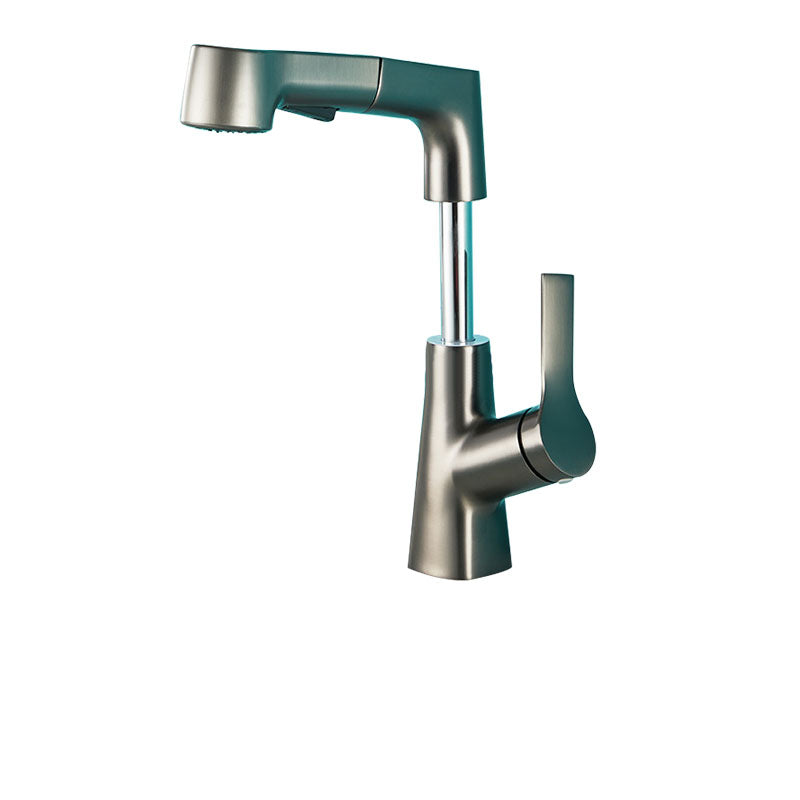 Pull Down Kitchen Faucet Single Handle Metal Faucet with Pull Out Sprayer Grey Clearhalo 'Home Improvement' 'home_improvement' 'home_improvement_kitchen_faucets' 'Kitchen Faucets' 'Kitchen Remodel & Kitchen Fixtures' 'Kitchen Sinks & Faucet Components' 'kitchen_faucets' 6872443