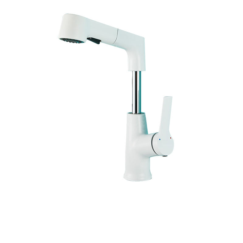 Pull Down Kitchen Faucet Single Handle Metal Faucet with Pull Out Sprayer Brass White Clearhalo 'Home Improvement' 'home_improvement' 'home_improvement_kitchen_faucets' 'Kitchen Faucets' 'Kitchen Remodel & Kitchen Fixtures' 'Kitchen Sinks & Faucet Components' 'kitchen_faucets' 6872445