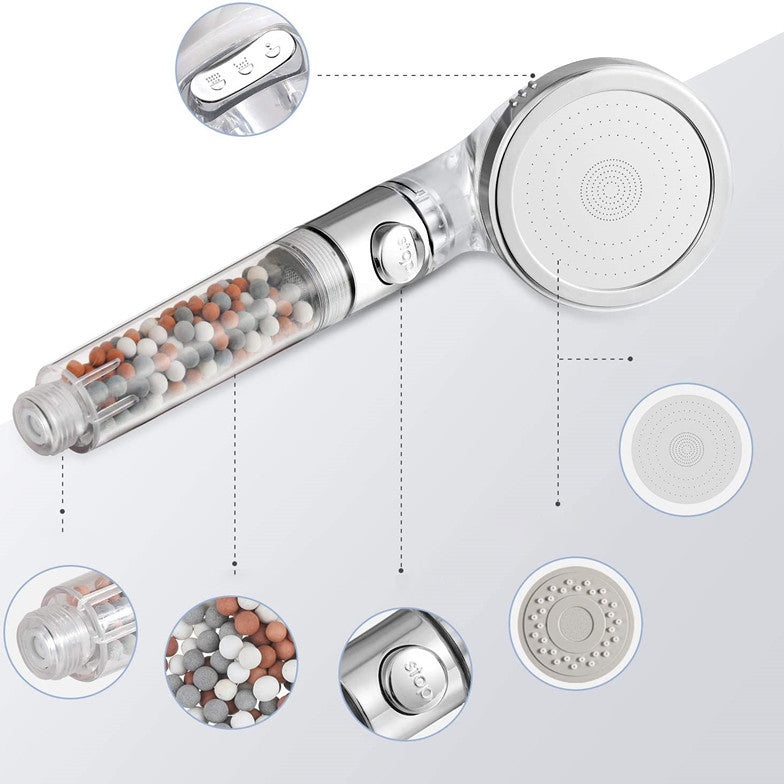 Contemporary Handheld Shower Head Round Filter Ball Spray Head in Silver Clearhalo 'Bathroom Remodel & Bathroom Fixtures' 'Home Improvement' 'home_improvement' 'home_improvement_shower_heads' 'Shower Heads' 'shower_heads' 'Showers & Bathtubs Plumbing' 'Showers & Bathtubs' 6872695