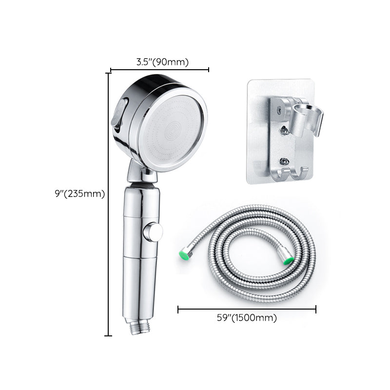 Contemporary Handheld Shower Head Round 3 Setting Spray Head in Silver Clearhalo 'Bathroom Remodel & Bathroom Fixtures' 'Home Improvement' 'home_improvement' 'home_improvement_shower_heads' 'Shower Heads' 'shower_heads' 'Showers & Bathtubs Plumbing' 'Showers & Bathtubs' 6872734