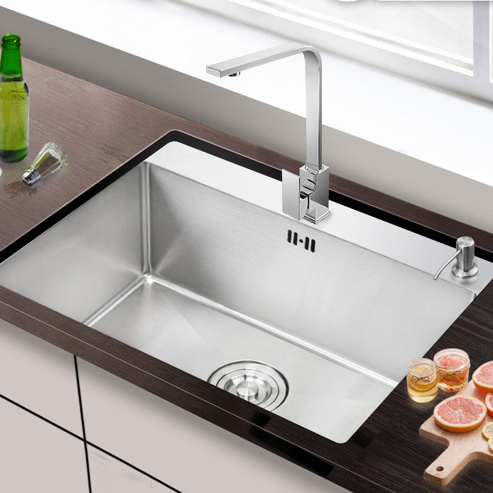 Drop-In Kitchen Sink with 2 Holes Stainless Steel Single Bowl Sink 24"L x 18"W x 8"H Sink with Faucet Square Faucet Clearhalo 'Home Improvement' 'home_improvement' 'home_improvement_kitchen_sinks' 'Kitchen Remodel & Kitchen Fixtures' 'Kitchen Sinks & Faucet Components' 'Kitchen Sinks' 'kitchen_sinks' 6873276