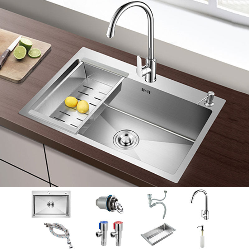 Drop-In Kitchen Sink with 2 Holes Stainless Steel Single Bowl Sink Sink with Faucet Round Faucet Clearhalo 'Home Improvement' 'home_improvement' 'home_improvement_kitchen_sinks' 'Kitchen Remodel & Kitchen Fixtures' 'Kitchen Sinks & Faucet Components' 'Kitchen Sinks' 'kitchen_sinks' 6873280