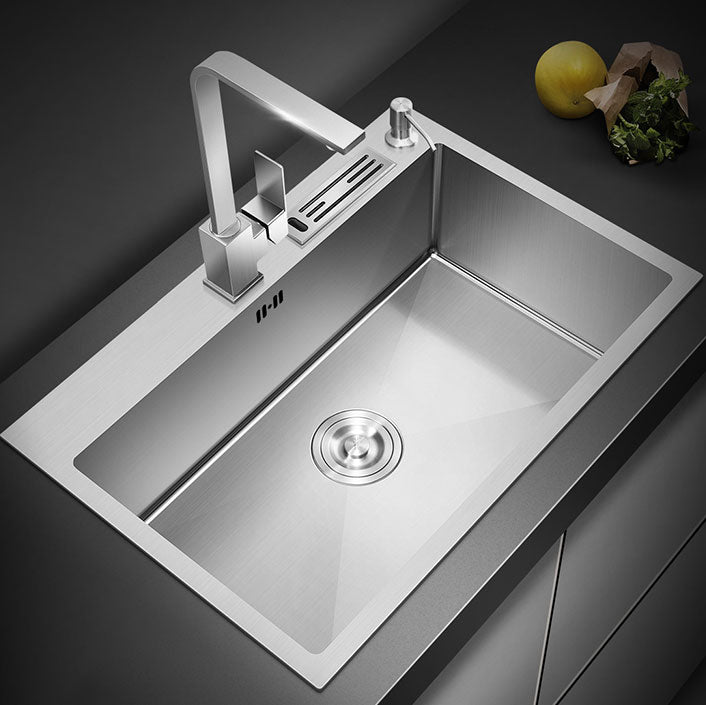 Drop-In Kitchen Sink with 2 Holes Stainless Steel Single Bowl Sink 27"L x 18"W x 8"H Sink with Faucet Square Shape Faucet with Knife Carrier Clearhalo 'Home Improvement' 'home_improvement' 'home_improvement_kitchen_sinks' 'Kitchen Remodel & Kitchen Fixtures' 'Kitchen Sinks & Faucet Components' 'Kitchen Sinks' 'kitchen_sinks' 6873281