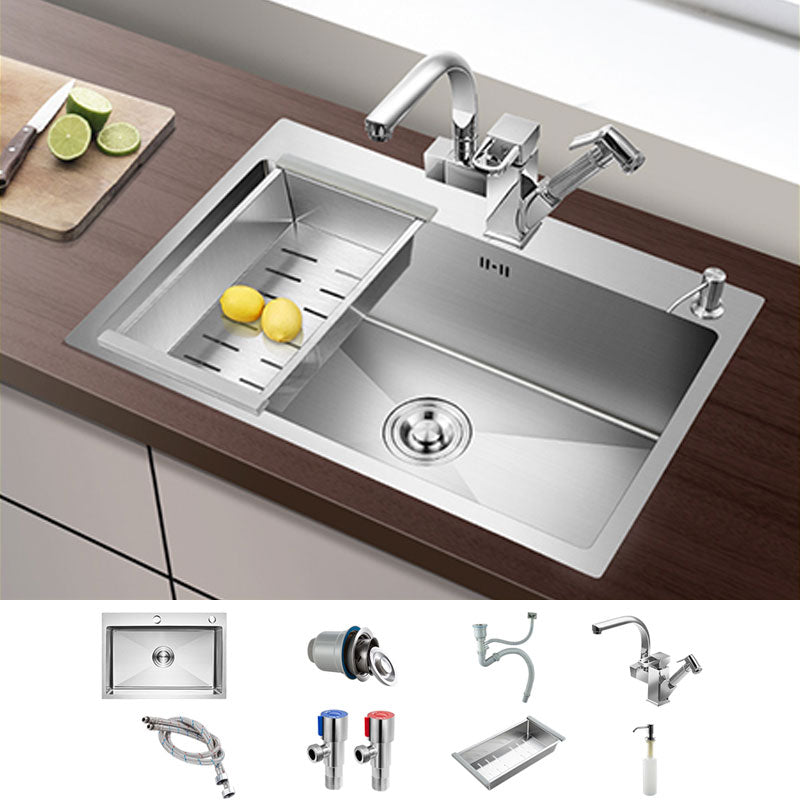 Drop-In Kitchen Sink with 2 Holes Stainless Steel Single Bowl Sink Sink with Faucet Draw the Nozzle Faucet Clearhalo 'Home Improvement' 'home_improvement' 'home_improvement_kitchen_sinks' 'Kitchen Remodel & Kitchen Fixtures' 'Kitchen Sinks & Faucet Components' 'Kitchen Sinks' 'kitchen_sinks' 6873284