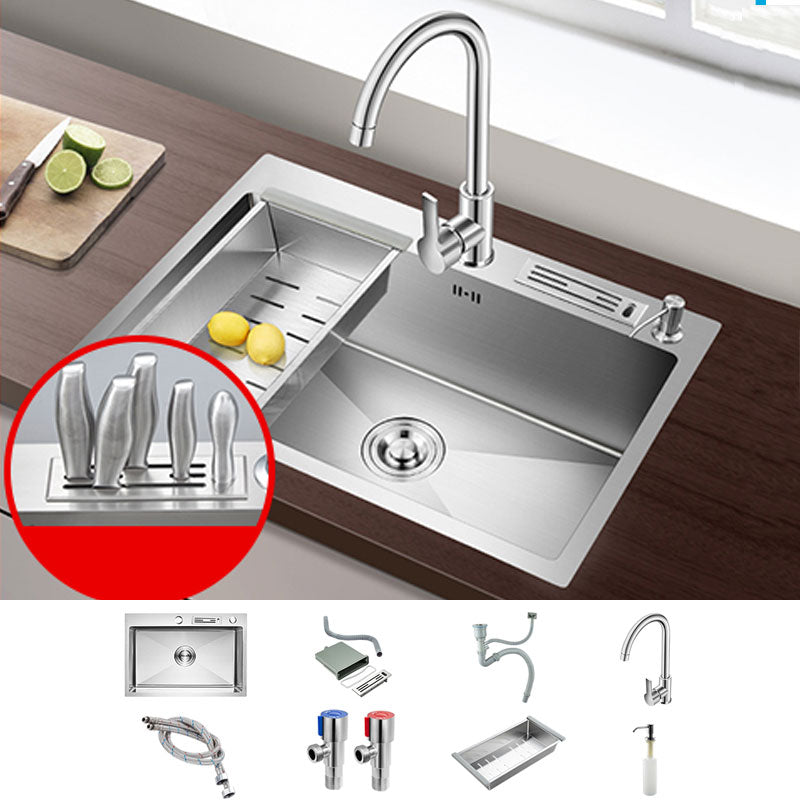 Drop-In Kitchen Sink with 2 Holes Stainless Steel Single Bowl Sink 27"L x 18"W x 8"H Sink with Faucet Round Shape Faucet with Knife Carrier Clearhalo 'Home Improvement' 'home_improvement' 'home_improvement_kitchen_sinks' 'Kitchen Remodel & Kitchen Fixtures' 'Kitchen Sinks & Faucet Components' 'Kitchen Sinks' 'kitchen_sinks' 6873286