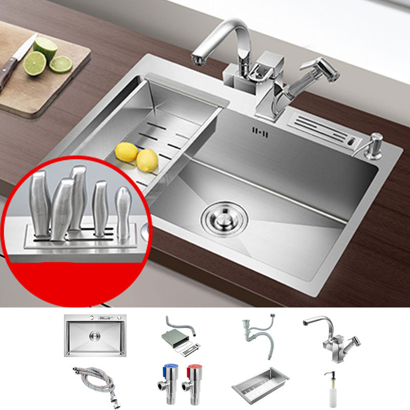 Drop-In Kitchen Sink with 2 Holes Stainless Steel Single Bowl Sink 27"L x 18"W x 8"H Sink with Faucet Pull Out Faucet With Knife Carrier Clearhalo 'Home Improvement' 'home_improvement' 'home_improvement_kitchen_sinks' 'Kitchen Remodel & Kitchen Fixtures' 'Kitchen Sinks & Faucet Components' 'Kitchen Sinks' 'kitchen_sinks' 6873290