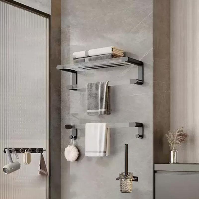 Matte Black Bathroom Hardware Set Metal & Acrylic Bath Shelf/Towel Bar/Robe Hooks 4-Piece Set (Towel Bar) Clearhalo 'Bathroom Hardware Sets' 'Bathroom Hardware' 'Bathroom Remodel & Bathroom Fixtures' 'bathroom_hardware_sets' 'Home Improvement' 'home_improvement' 'home_improvement_bathroom_hardware_sets' 6876479