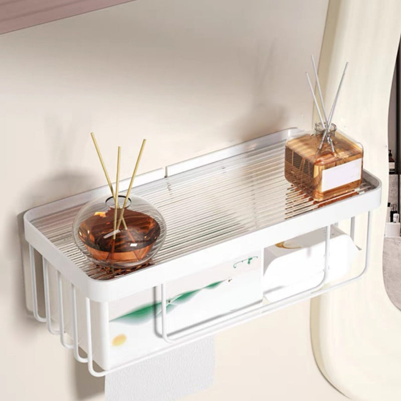 White & Clear Acrylic Bathroom Accessory Set with Towel Bar/Paper Holder/Robe Hook Toilet Paper Holder (11"L) Clearhalo 'Bathroom Hardware Sets' 'Bathroom Hardware' 'Bathroom Remodel & Bathroom Fixtures' 'bathroom_hardware_sets' 'Home Improvement' 'home_improvement' 'home_improvement_bathroom_hardware_sets' 6876537