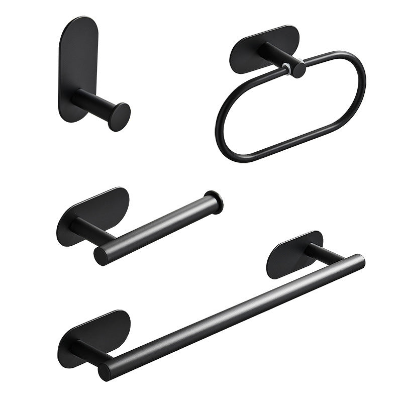 4 Piece Traditional Bathroom Hardware Set with Towel Bar Ring/Paper Holder & Robe Hook Black 4-Piece Set Clearhalo 'Bathroom Hardware Sets' 'Bathroom Hardware' 'Bathroom Remodel & Bathroom Fixtures' 'bathroom_hardware_sets' 'Home Improvement' 'home_improvement' 'home_improvement_bathroom_hardware_sets' 6876549