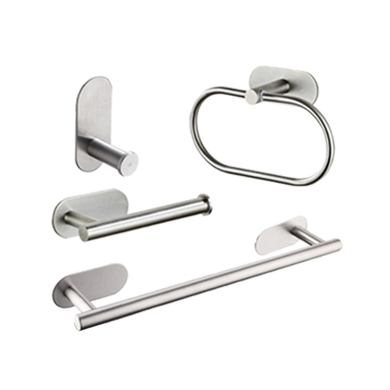 4 Piece Traditional Bathroom Hardware Set with Towel Bar Ring/Paper Holder & Robe Hook Silver 4-Piece Set Clearhalo 'Bathroom Hardware Sets' 'Bathroom Hardware' 'Bathroom Remodel & Bathroom Fixtures' 'bathroom_hardware_sets' 'Home Improvement' 'home_improvement' 'home_improvement_bathroom_hardware_sets' 6876557