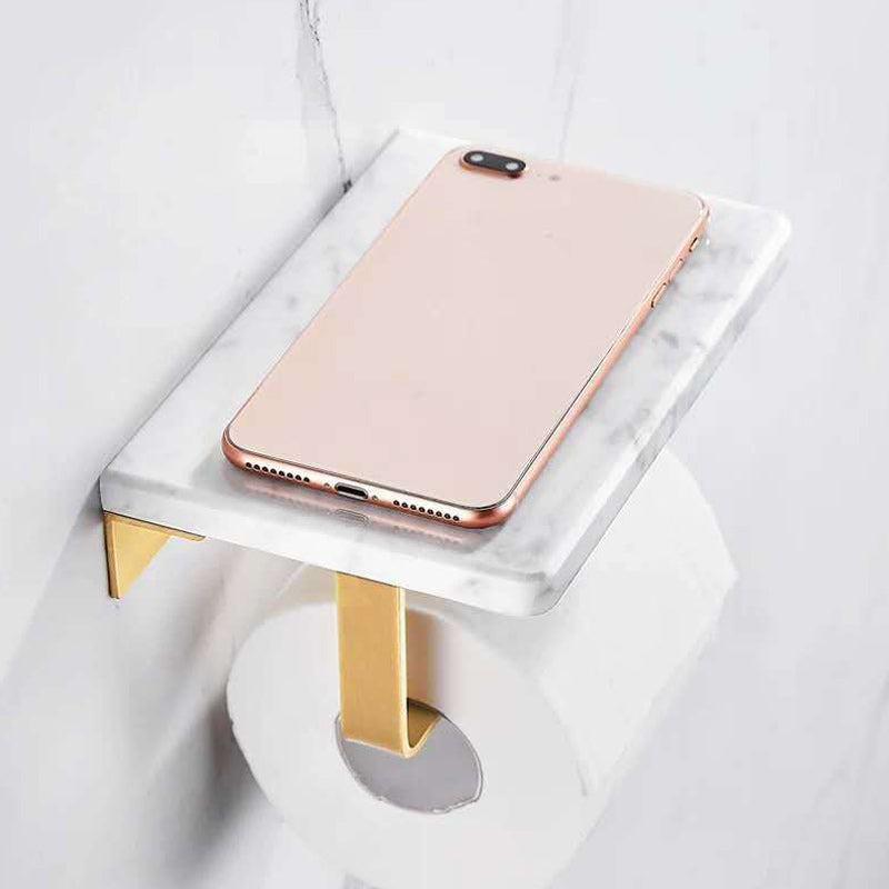 Modern Bathroom Accessory As Individual Or As a Set in Marble and Metal Toilet Paper Holder Clearhalo 'Bathroom Hardware Sets' 'Bathroom Hardware' 'Bathroom Remodel & Bathroom Fixtures' 'bathroom_hardware_sets' 'Home Improvement' 'home_improvement' 'home_improvement_bathroom_hardware_sets' 6876570