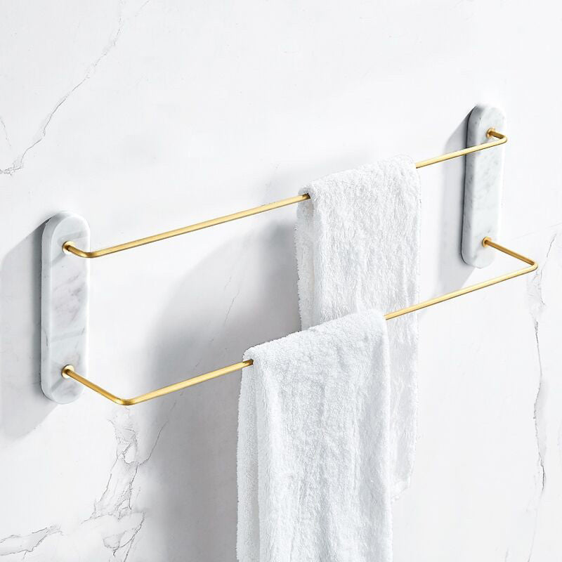 Modern Bathroom Accessory As Individual Or As a Set in Marble and Metal Double Bars Towel Bar Clearhalo 'Bathroom Hardware Sets' 'Bathroom Hardware' 'Bathroom Remodel & Bathroom Fixtures' 'bathroom_hardware_sets' 'Home Improvement' 'home_improvement' 'home_improvement_bathroom_hardware_sets' 6876584