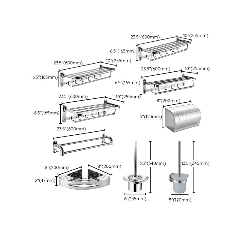 6-Piece Stainless Steel Modern Bathroom Accessory as Individual or as a Set Clearhalo 'Bathroom Hardware Sets' 'Bathroom Hardware' 'Bathroom Remodel & Bathroom Fixtures' 'bathroom_hardware_sets' 'Home Improvement' 'home_improvement' 'home_improvement_bathroom_hardware_sets' 6876611