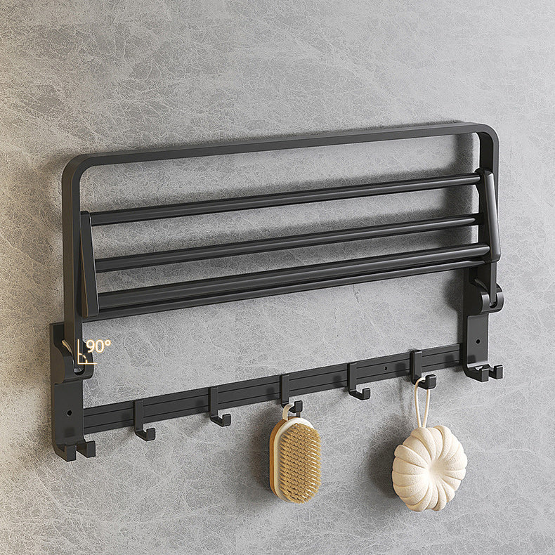 Modern Matte Black Bathroom Accessory Set with Bath Shelf/Robe Hooks/Towel Bar Clearhalo 'Bathroom Hardware Sets' 'Bathroom Hardware' 'Bathroom Remodel & Bathroom Fixtures' 'bathroom_hardware_sets' 'Home Improvement' 'home_improvement' 'home_improvement_bathroom_hardware_sets' 6876718