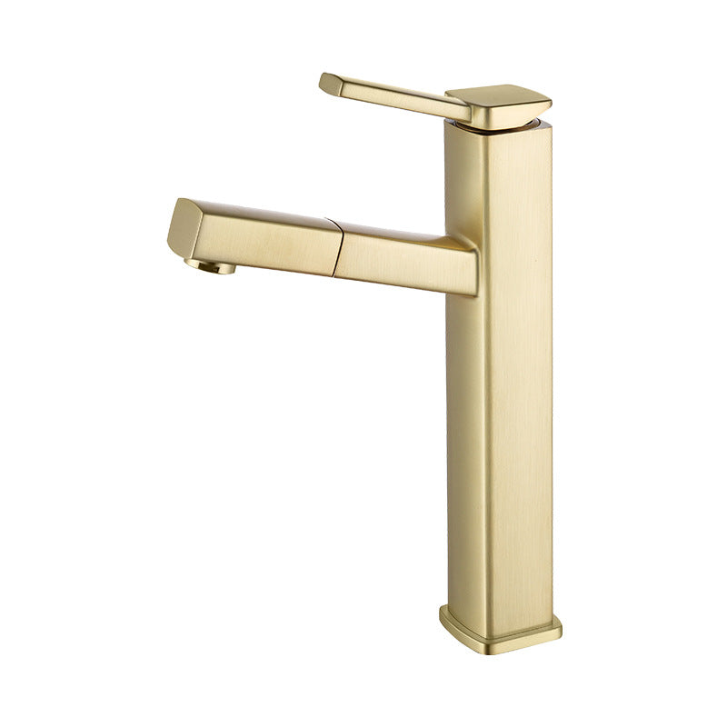 Glam Style Faucet Single Handle Centerset Faucet with Swivel Spout Gold 11" Clearhalo 'Bathroom Remodel & Bathroom Fixtures' 'Bathroom Sink Faucets' 'Bathroom Sinks & Faucet Components' 'bathroom_sink_faucets' 'Home Improvement' 'home_improvement' 'home_improvement_bathroom_sink_faucets' 6881009