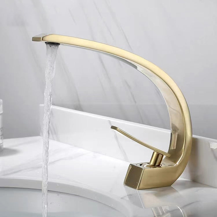 6.7 Inch High Basin Faucet Luxury 1 Hole Vanity Sink Faucet Cubic Bathroom Faucet Clearhalo 'Bathroom Remodel & Bathroom Fixtures' 'Bathroom Sink Faucets' 'Bathroom Sinks & Faucet Components' 'bathroom_sink_faucets' 'Home Improvement' 'home_improvement' 'home_improvement_bathroom_sink_faucets' 6881075