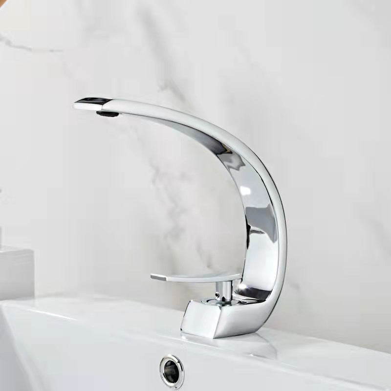 6.7 Inch High Basin Faucet Luxury 1 Hole Vanity Sink Faucet Cubic Bathroom Faucet Silver Clearhalo 'Bathroom Remodel & Bathroom Fixtures' 'Bathroom Sink Faucets' 'Bathroom Sinks & Faucet Components' 'bathroom_sink_faucets' 'Home Improvement' 'home_improvement' 'home_improvement_bathroom_sink_faucets' 6881077