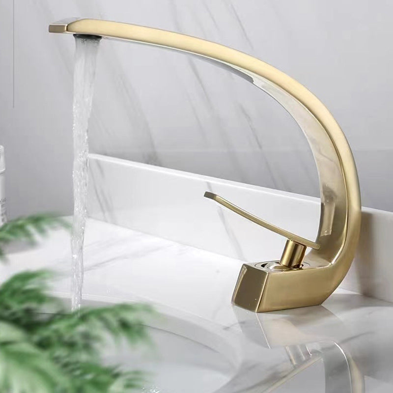 6.7 Inch High Basin Faucet Luxury 1 Hole Vanity Sink Faucet Cubic Bathroom Faucet Clearhalo 'Bathroom Remodel & Bathroom Fixtures' 'Bathroom Sink Faucets' 'Bathroom Sinks & Faucet Components' 'bathroom_sink_faucets' 'Home Improvement' 'home_improvement' 'home_improvement_bathroom_sink_faucets' 6881082