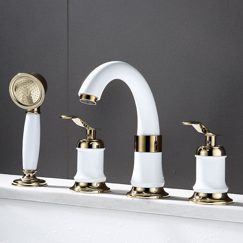 Modern Vessel Faucet Metal Lever Handles Low Arc Vessel Faucet for Home White Faucets with Handheld Shower Clearhalo 'Bathroom Remodel & Bathroom Fixtures' 'Bathroom Sink Faucets' 'Bathroom Sinks & Faucet Components' 'bathroom_sink_faucets' 'Home Improvement' 'home_improvement' 'home_improvement_bathroom_sink_faucets' 6881098
