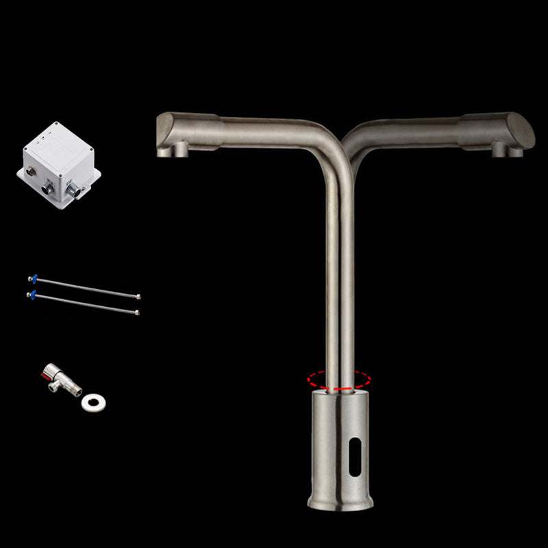 Touchless Sensor Kitchen Sink Faucet Stainless Steel Swivel Spout with Accessories Stainless Steel 304 Battery Model 2 Supply Lines Included Clearhalo 'Home Improvement' 'home_improvement' 'home_improvement_kitchen_faucets' 'Kitchen Faucets' 'Kitchen Remodel & Kitchen Fixtures' 'Kitchen Sinks & Faucet Components' 'kitchen_faucets' 6881150