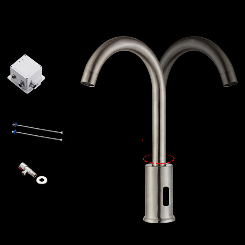 Touchless Sensor Kitchen Sink Faucet Stainless Steel Swivel Spout with Accessories Stainless Steel Battery Model 2 Supply Lines Included Clearhalo 'Home Improvement' 'home_improvement' 'home_improvement_kitchen_faucets' 'Kitchen Faucets' 'Kitchen Remodel & Kitchen Fixtures' 'Kitchen Sinks & Faucet Components' 'kitchen_faucets' 6881151