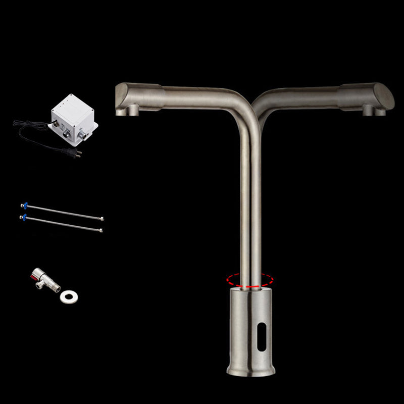 Touchless Sensor Kitchen Sink Faucet Stainless Steel Swivel Spout with Accessories Stainless Steel 304 Plug In 2 Supply Lines Included Clearhalo 'Home Improvement' 'home_improvement' 'home_improvement_kitchen_faucets' 'Kitchen Faucets' 'Kitchen Remodel & Kitchen Fixtures' 'Kitchen Sinks & Faucet Components' 'kitchen_faucets' 6881156