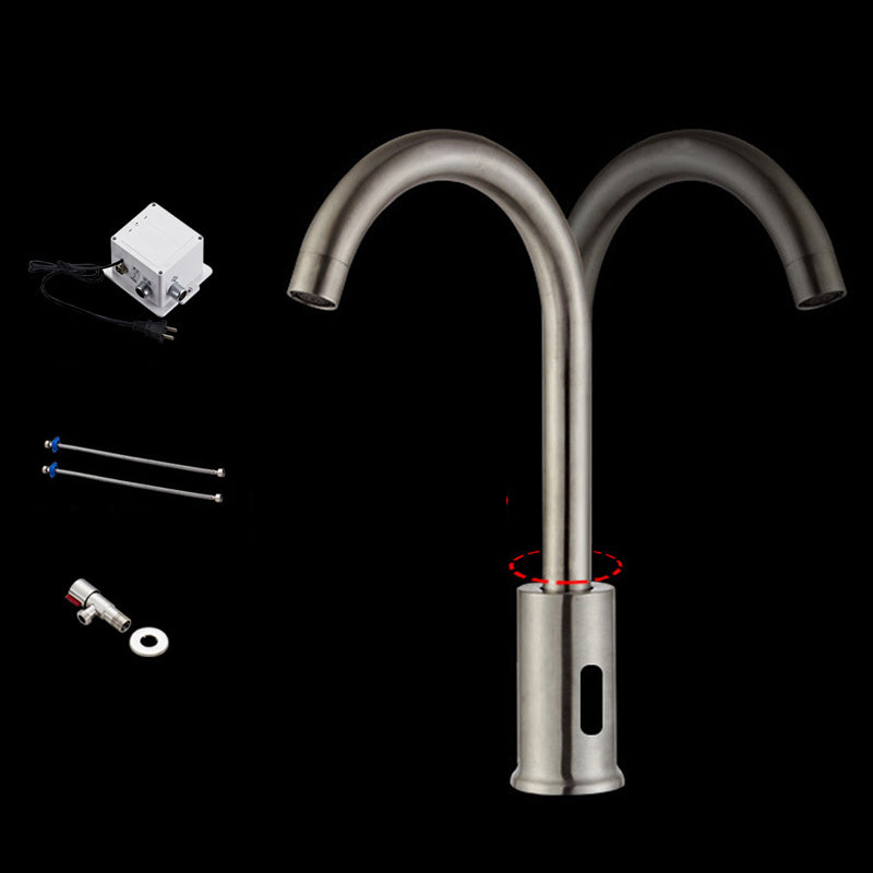 Touchless Sensor Kitchen Sink Faucet Stainless Steel Swivel Spout with Accessories Stainless Steel Plug In 2 Supply Lines Included Clearhalo 'Home Improvement' 'home_improvement' 'home_improvement_kitchen_faucets' 'Kitchen Faucets' 'Kitchen Remodel & Kitchen Fixtures' 'Kitchen Sinks & Faucet Components' 'kitchen_faucets' 6881157