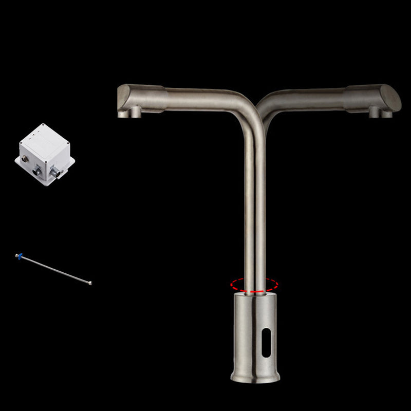 Touchless Sensor Kitchen Sink Faucet Stainless Steel Swivel Spout with Accessories Stainless Steel 304 Battery Model 1 Supply Line Included Clearhalo 'Home Improvement' 'home_improvement' 'home_improvement_kitchen_faucets' 'Kitchen Faucets' 'Kitchen Remodel & Kitchen Fixtures' 'Kitchen Sinks & Faucet Components' 'kitchen_faucets' 6881167