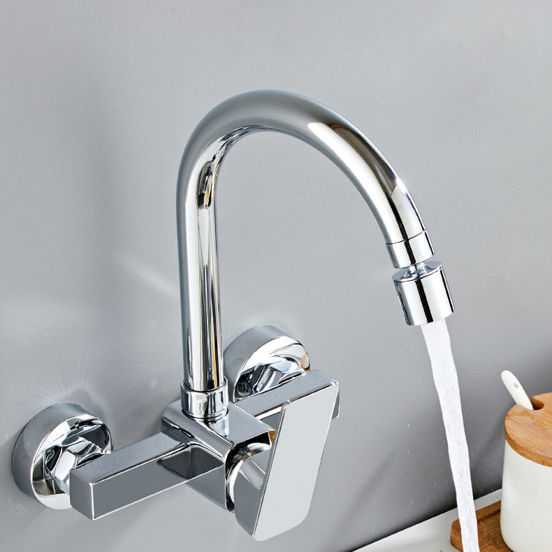 Modern Kitchen Faucet Single Level No Sensor Bar Faucet in Silver Gooseneck Single-mode Water Outlet Clearhalo 'Home Improvement' 'home_improvement' 'home_improvement_kitchen_faucets' 'Kitchen Faucets' 'Kitchen Remodel & Kitchen Fixtures' 'Kitchen Sinks & Faucet Components' 'kitchen_faucets' 6881170