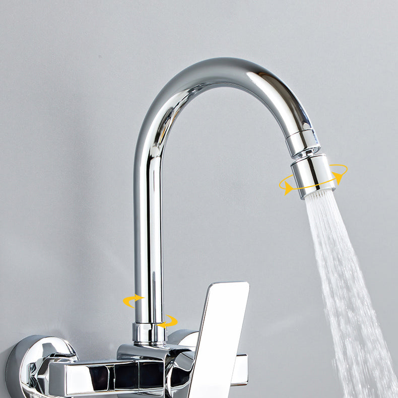 Modern Kitchen Faucet Single Level No Sensor Bar Faucet in Silver Clearhalo 'Home Improvement' 'home_improvement' 'home_improvement_kitchen_faucets' 'Kitchen Faucets' 'Kitchen Remodel & Kitchen Fixtures' 'Kitchen Sinks & Faucet Components' 'kitchen_faucets' 6881173