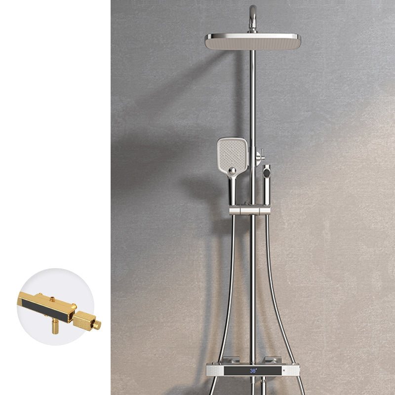 Contemporary Style Brass Shower Faucet with Hand Shower Wall Mounted Shower Combo Chrome Clearhalo 'Bathroom Remodel & Bathroom Fixtures' 'Home Improvement' 'home_improvement' 'home_improvement_shower_faucets' 'Shower Faucets & Systems' 'shower_faucets' 'Showers & Bathtubs Plumbing' 'Showers & Bathtubs' 6881374