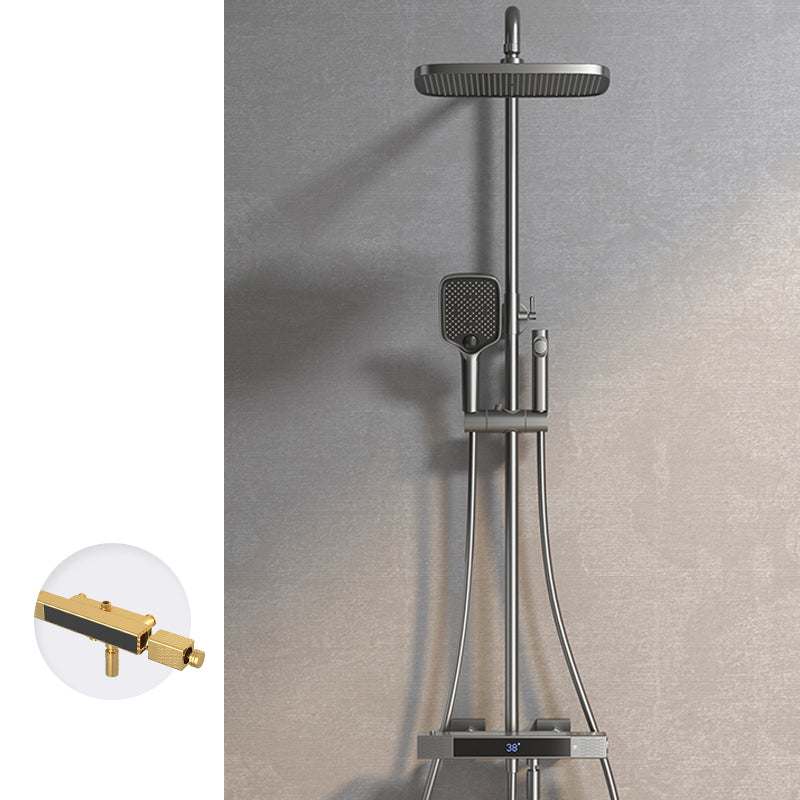 Contemporary Style Brass Shower Faucet with Hand Shower Wall Mounted Shower Combo Grey Clearhalo 'Bathroom Remodel & Bathroom Fixtures' 'Home Improvement' 'home_improvement' 'home_improvement_shower_faucets' 'Shower Faucets & Systems' 'shower_faucets' 'Showers & Bathtubs Plumbing' 'Showers & Bathtubs' 6881377