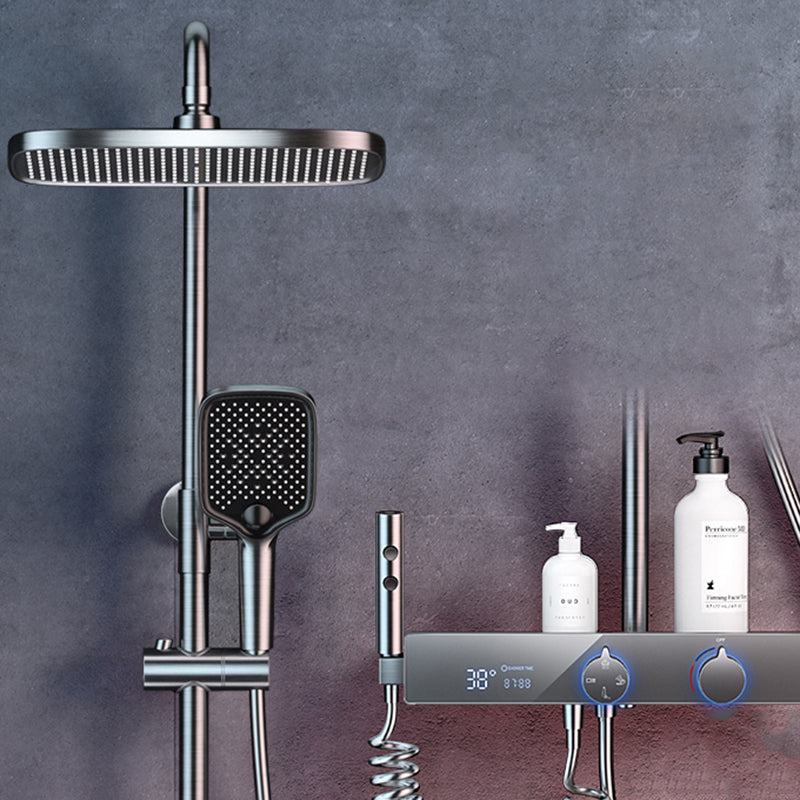 Modern Shower Trim Handheld Shower Head Wall Mounted Rain Shower Head Shower Trim Grey Square Digital Display Included Clearhalo 'Bathroom Remodel & Bathroom Fixtures' 'Home Improvement' 'home_improvement' 'home_improvement_shower_faucets' 'Shower Faucets & Systems' 'shower_faucets' 'Showers & Bathtubs Plumbing' 'Showers & Bathtubs' 6881404