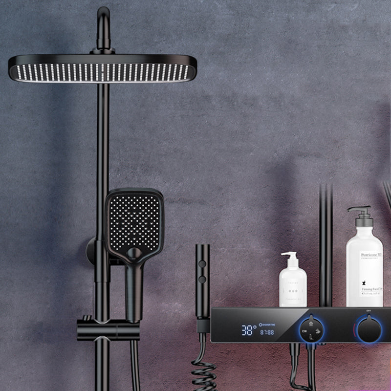 Modern Shower Trim Handheld Shower Head Wall Mounted Rain Shower Head Shower Trim Black Square Digital Display Included Clearhalo 'Bathroom Remodel & Bathroom Fixtures' 'Home Improvement' 'home_improvement' 'home_improvement_shower_faucets' 'Shower Faucets & Systems' 'shower_faucets' 'Showers & Bathtubs Plumbing' 'Showers & Bathtubs' 6881407