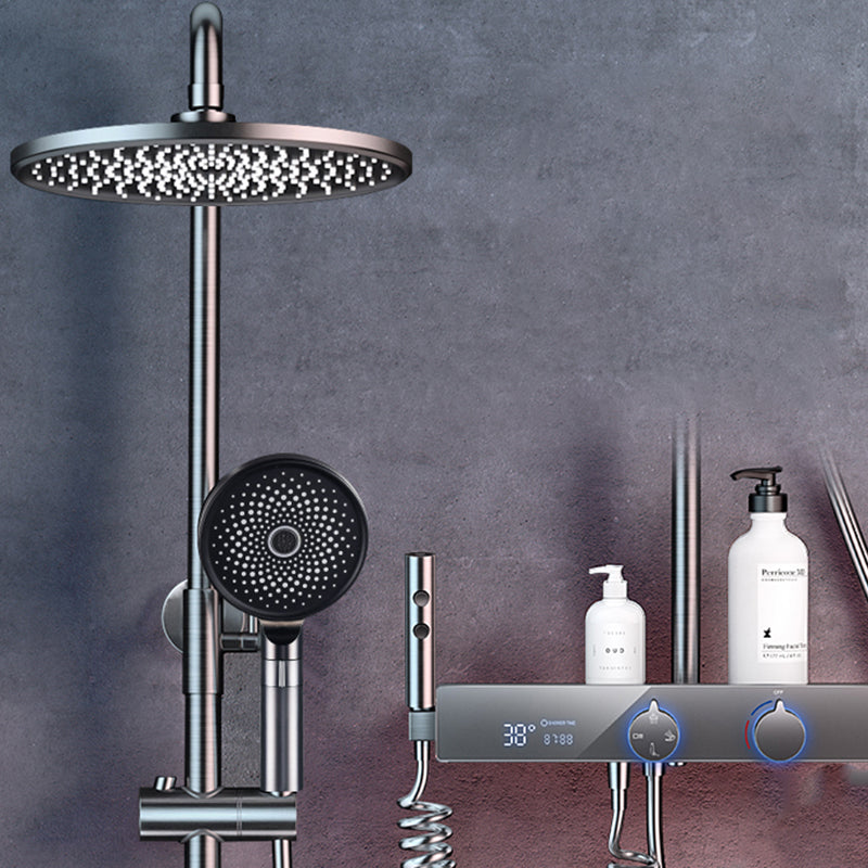 Modern Shower Trim Handheld Shower Head Wall Mounted Rain Shower Head Shower Trim Grey Round Digital Display Included Clearhalo 'Bathroom Remodel & Bathroom Fixtures' 'Home Improvement' 'home_improvement' 'home_improvement_shower_faucets' 'Shower Faucets & Systems' 'shower_faucets' 'Showers & Bathtubs Plumbing' 'Showers & Bathtubs' 6881415