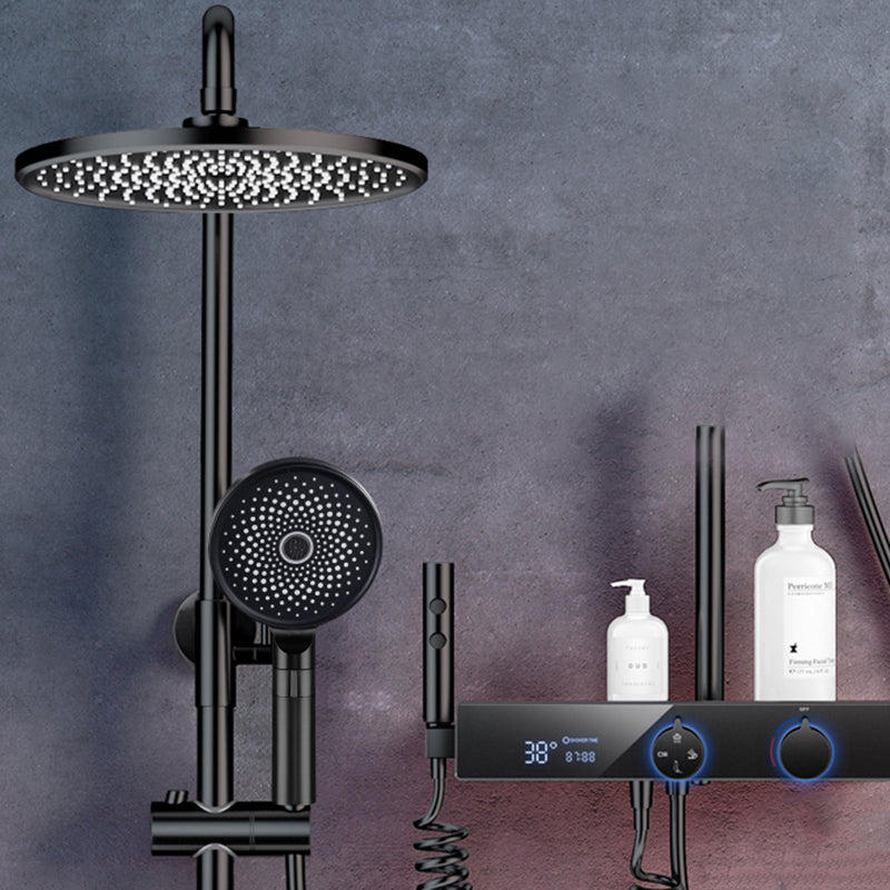 Modern Shower Trim Handheld Shower Head Wall Mounted Rain Shower Head Shower Trim Black Round Digital Display Included Clearhalo 'Bathroom Remodel & Bathroom Fixtures' 'Home Improvement' 'home_improvement' 'home_improvement_shower_faucets' 'Shower Faucets & Systems' 'shower_faucets' 'Showers & Bathtubs Plumbing' 'Showers & Bathtubs' 6881419