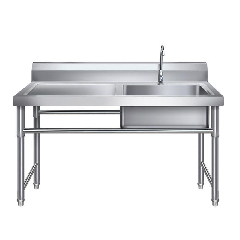 Contemporary Stainless Steel Sink with Strainer Drop-In Kitchen Sink Right Basin Single Clearhalo 'Home Improvement' 'home_improvement' 'home_improvement_kitchen_sinks' 'Kitchen Remodel & Kitchen Fixtures' 'Kitchen Sinks & Faucet Components' 'Kitchen Sinks' 'kitchen_sinks' 6881427