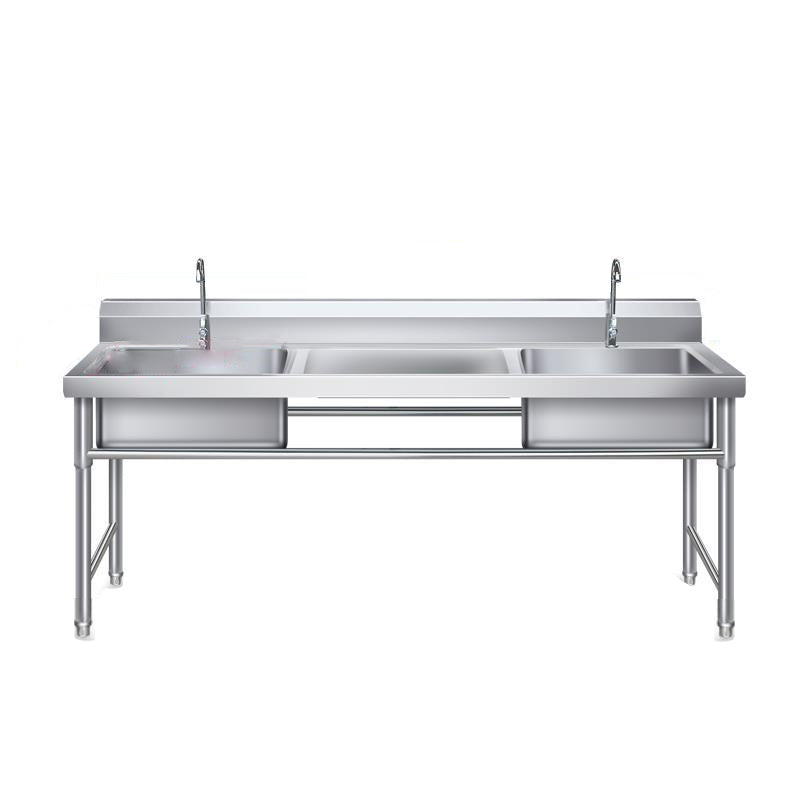 Contemporary Stainless Steel Sink with Strainer Drop-In Kitchen Sink 69"L x 24"W x 31"H Mid Double Clearhalo 'Home Improvement' 'home_improvement' 'home_improvement_kitchen_sinks' 'Kitchen Remodel & Kitchen Fixtures' 'Kitchen Sinks & Faucet Components' 'Kitchen Sinks' 'kitchen_sinks' 6881429