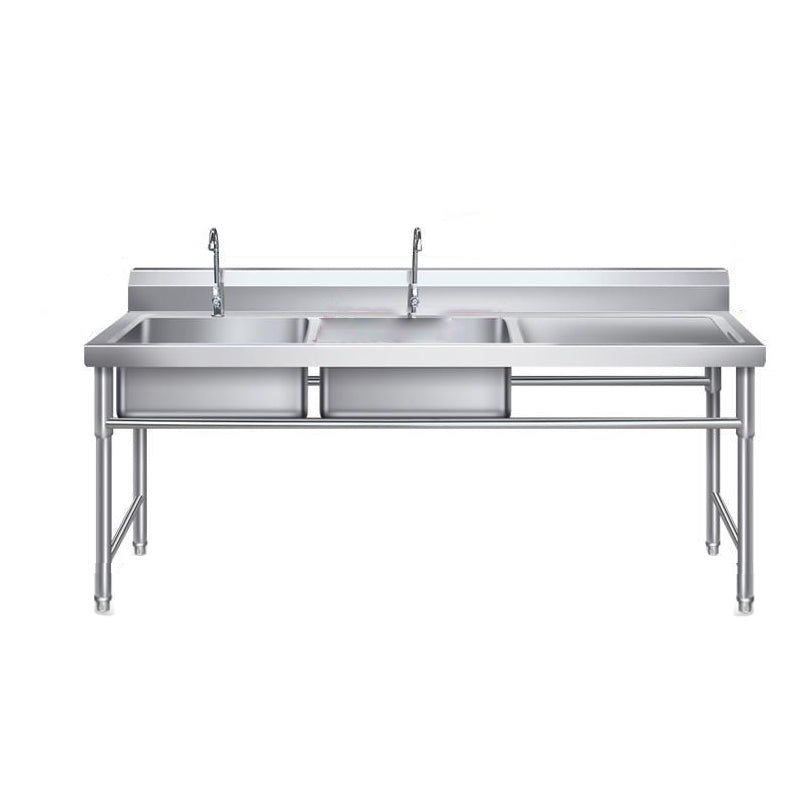 Contemporary Stainless Steel Sink with Strainer Drop-In Kitchen Sink 69"L x 24"W x 31"H Left Basin Double Clearhalo 'Home Improvement' 'home_improvement' 'home_improvement_kitchen_sinks' 'Kitchen Remodel & Kitchen Fixtures' 'Kitchen Sinks & Faucet Components' 'Kitchen Sinks' 'kitchen_sinks' 6881430